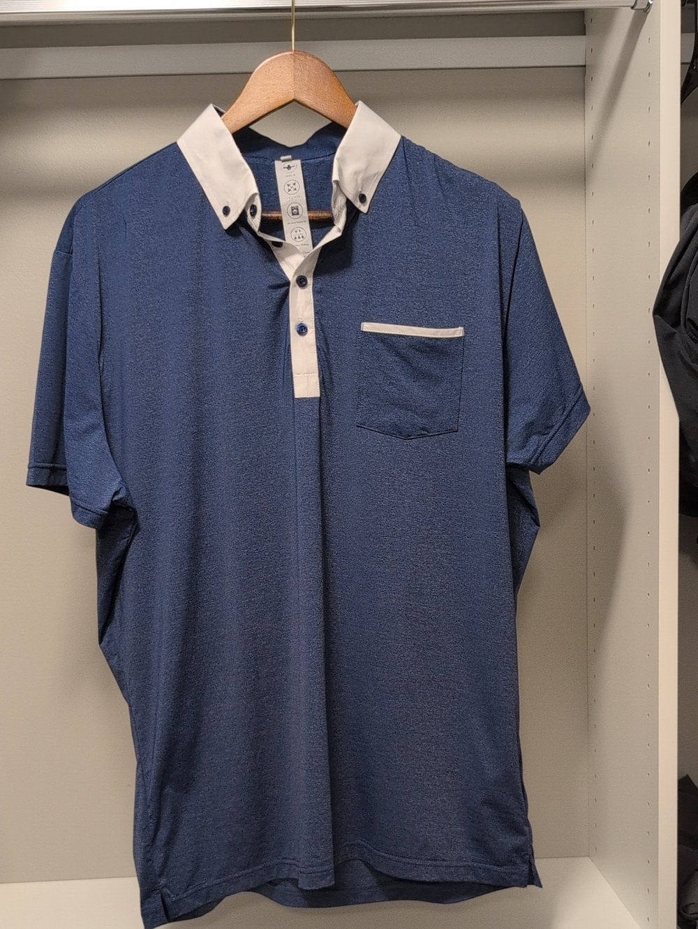 Men's Navy Polo Shirt with Contrast White Collar - State & Liberty - Size 2XL